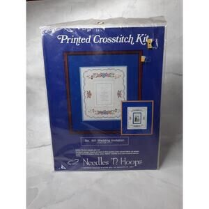Vintage Needles 'N Hoops Printed Cross Stitch Kit Wedding Invitation 12x14